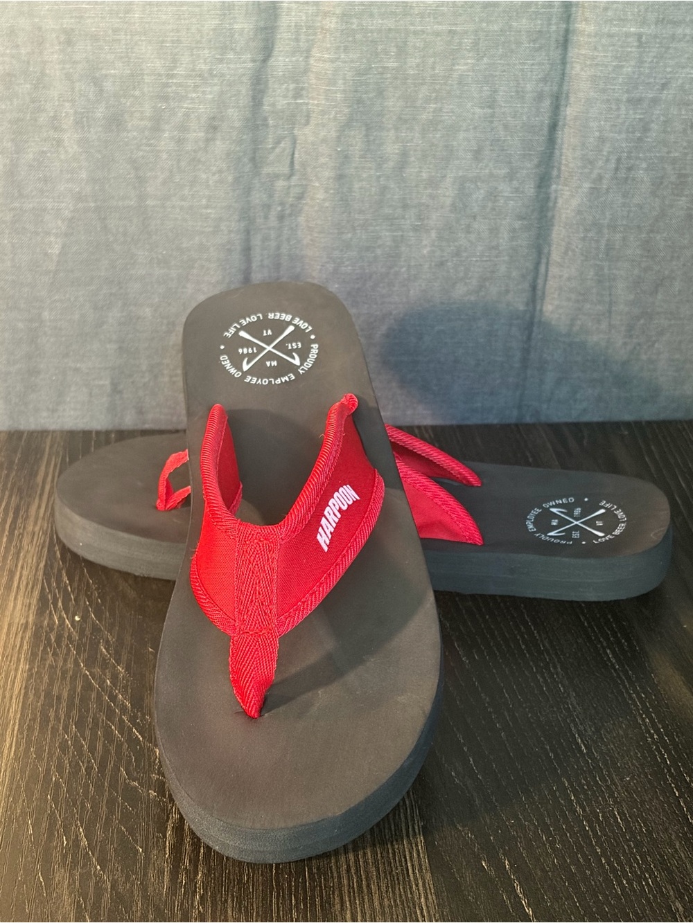 Harpoon Brewery Red Flip-Flop Sandals with Cushioned Black Sole